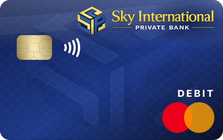 Sky Premier Checking debit card, violet honeycomb design