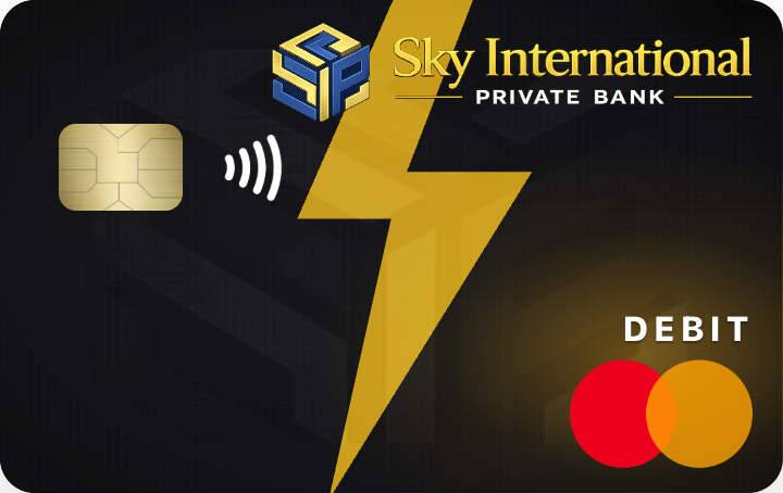 Sky Gold Checking debit card, emerald pinstripe design