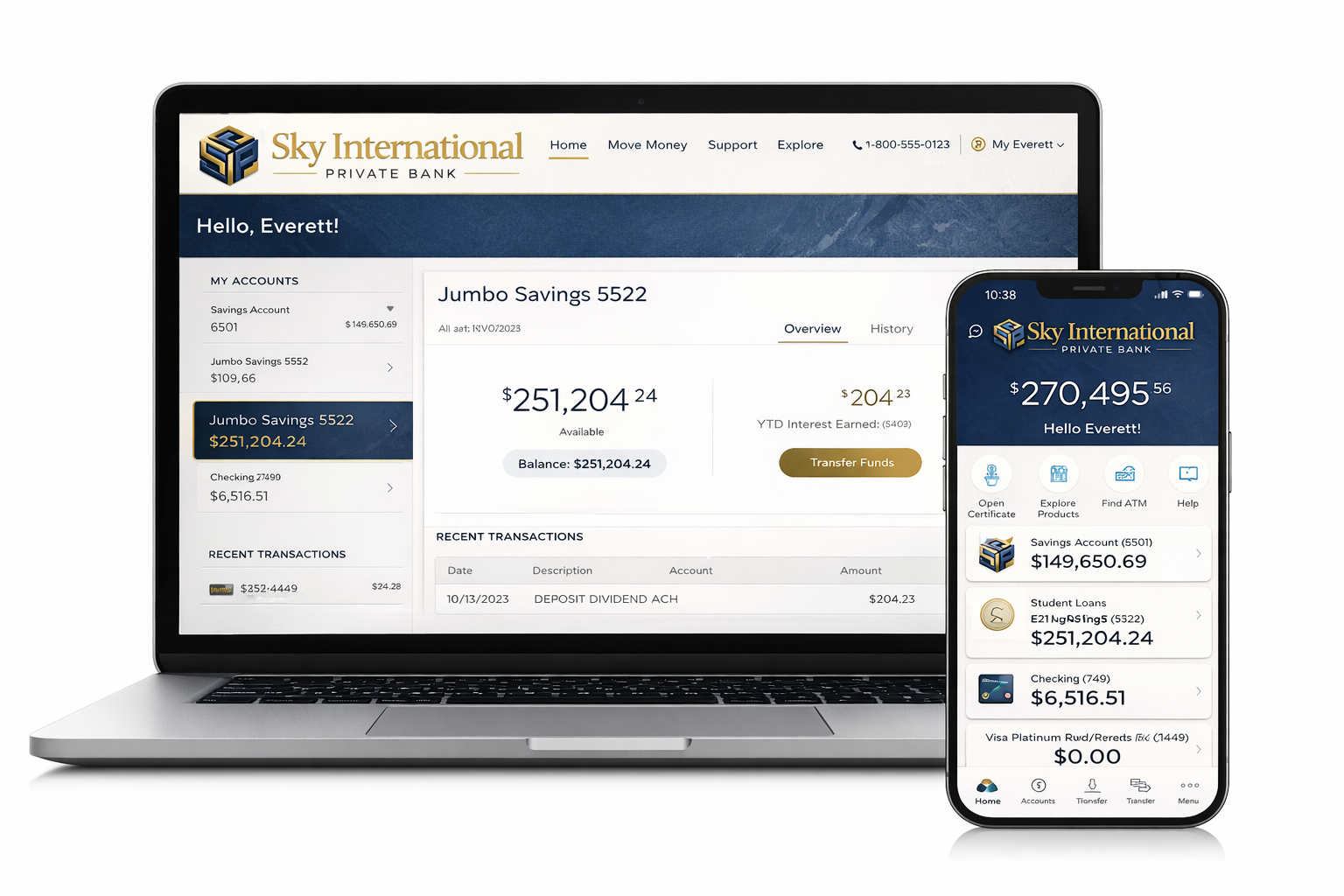Sky mobile banking showing balances, transfers, and savings.